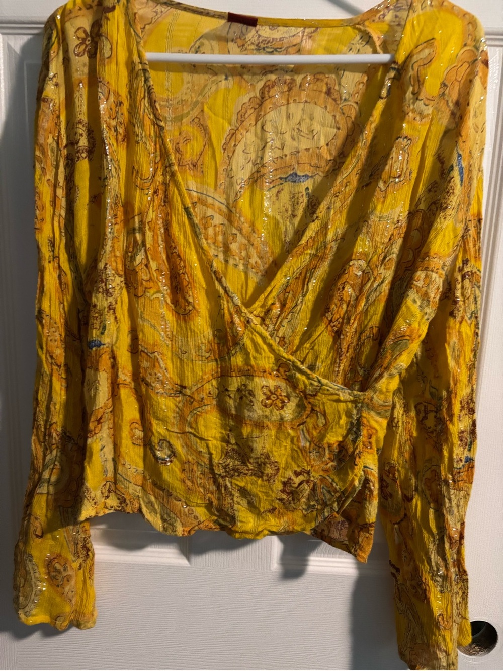Women’s Yellow Wrap Blouse with Paisley Print